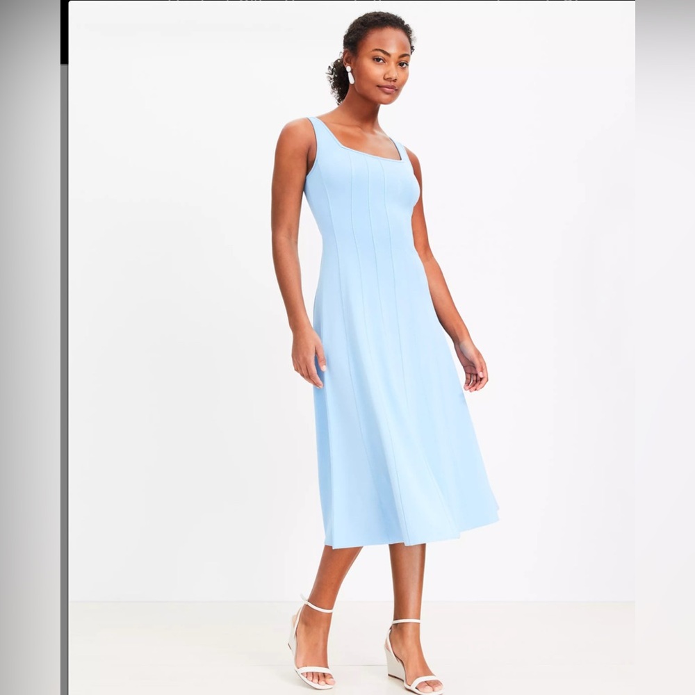 LOFT Fit & Flare Light Blue Ponte Knit MIDI Dress